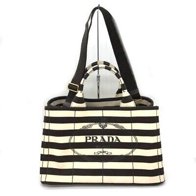 borsa prada b2642b|PRADA B2642B Canapa Borsa Grande Tela Marrone Bianco .